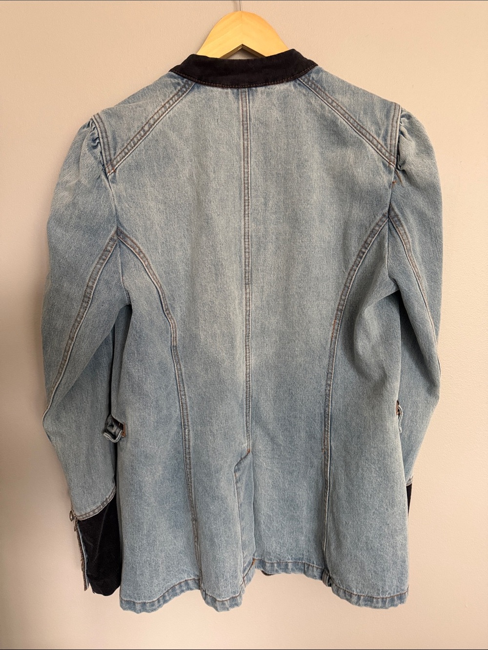 Free People Light Blue Denim Military-Inspired Jacket with cord Trim L - Picture 2 of 5